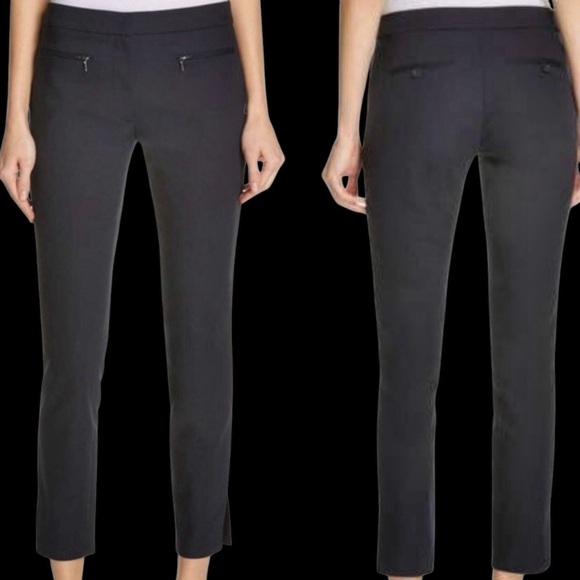 Club Monaco ‘Aveena’ Polished Zip-Pocket Side-Slit Pant in “Aviator Navy” Size 2 - Picture 2 of 16